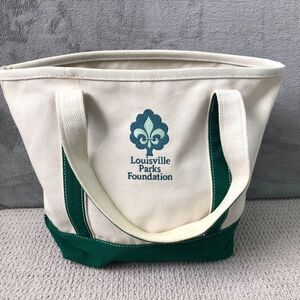 Lands End Canvas Tote Bag Green Cream Embroidered Louisville Parks Foundation